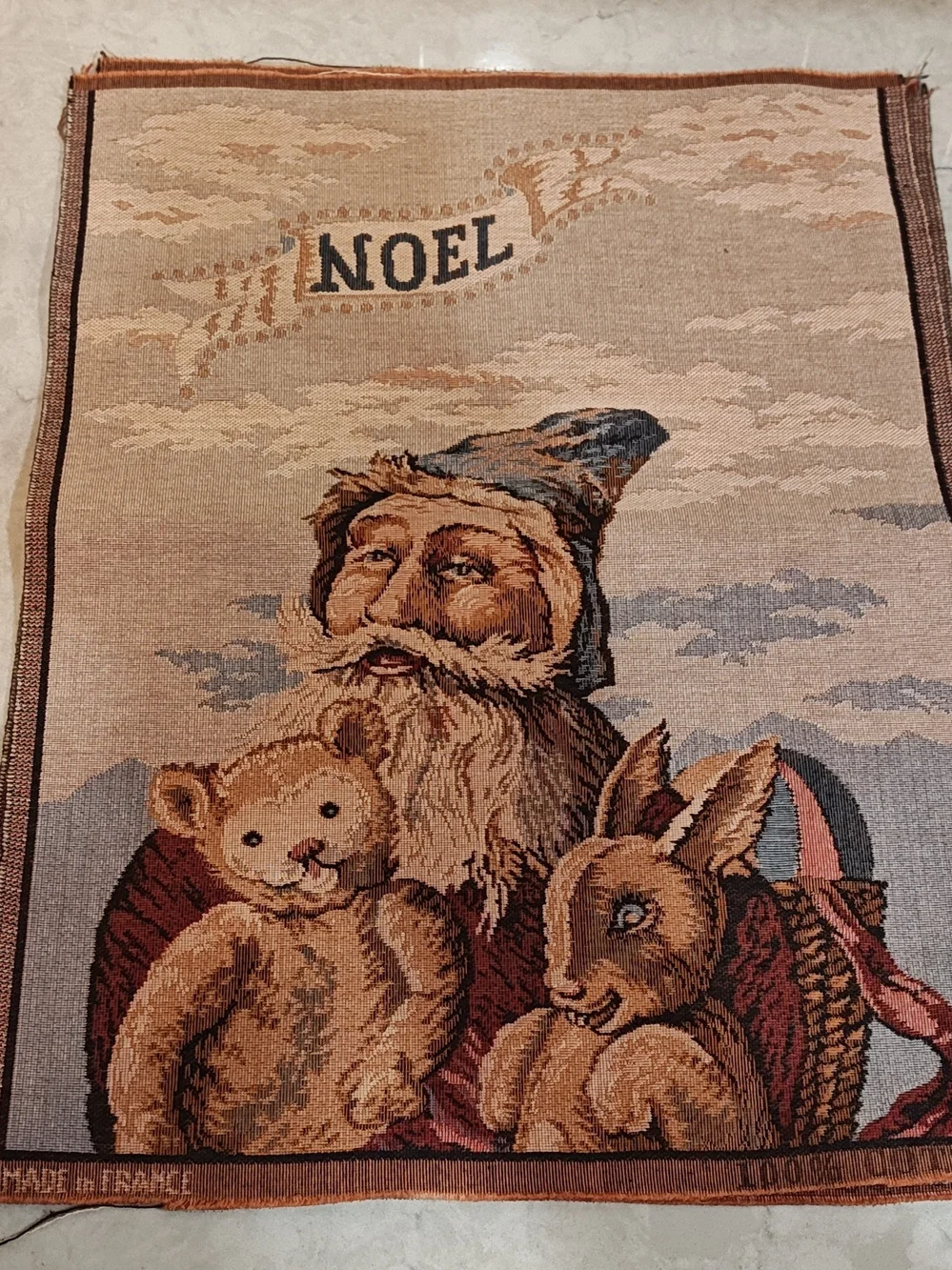 2 Vintage Christmas Santa and Toys Tapestry/Textile Made In France Crafts